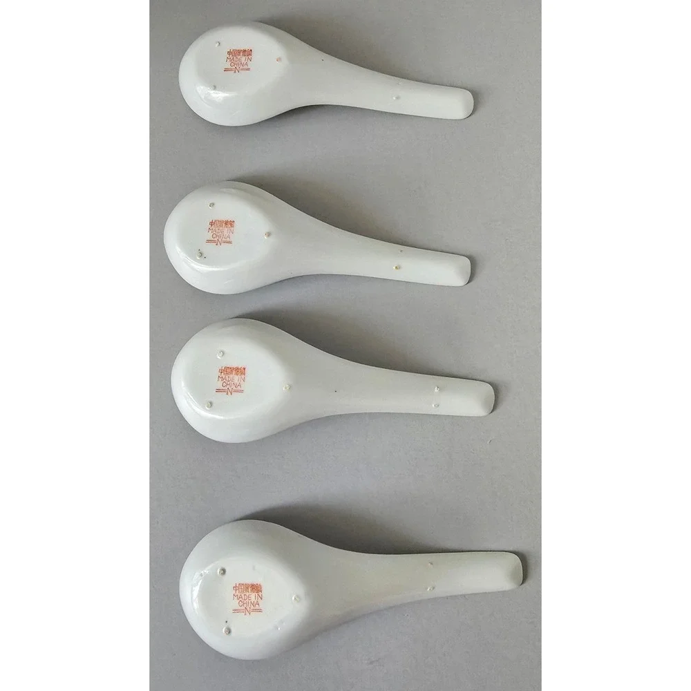 Vintage Jingdezhen Chinese Famille Rose Porcelain Soup Spoons - Set of 4